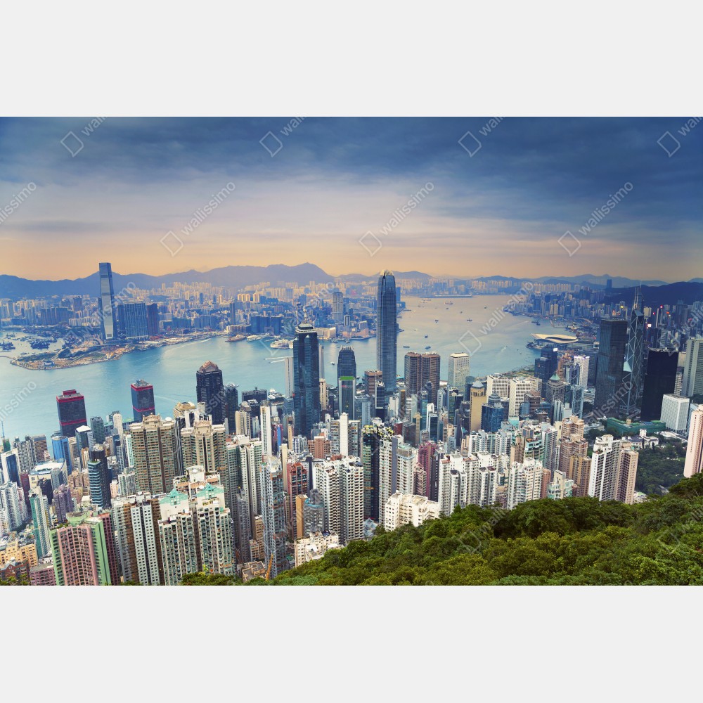 Naklejka na drzwi Hong Kong panorama miasta o zmierzchu – Wallissimo® Naklejka na drzwi Hong Kong panorama miasta o zmierzchu – Wallissimo®