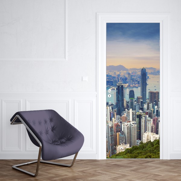 Naklejka na drzwi Hong Kong panorama miasta o zmierzchu – Wallissimo® Naklejka na drzwi Hong Kong panorama miasta o zmierzchu – Wallissimo®