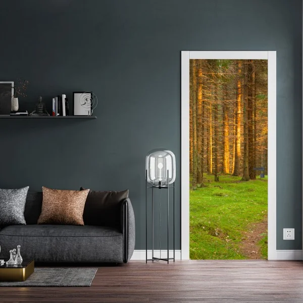 Naklejka na drzwi słoneczna łąka o zmierzchu – Wallissimo®