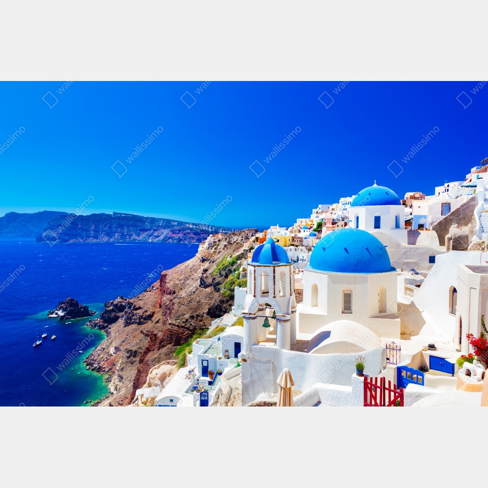 Naklejka na drzwi Santorini niebieskie kopuły nad Morzem Egejskim – Wallissimo® Naklejka na drzwi Santorini niebieskie kopuły nad Morzem Egejskim – Wallissimo®