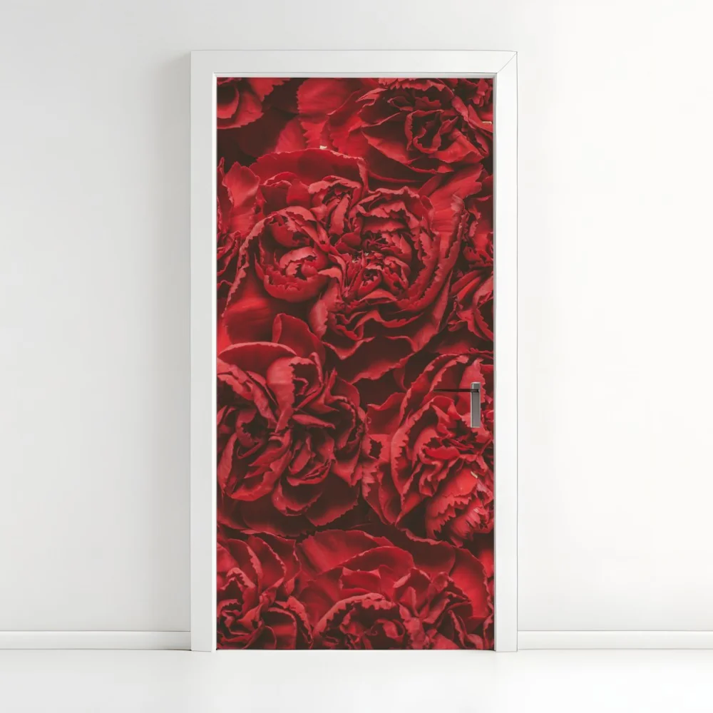 Naklejka na drzwi retro czerwone goździki wzór kwiatowy – Wallissimo® Naklejka na drzwi retro czerwone goździki wzór kwiatowy – Wallissimo®