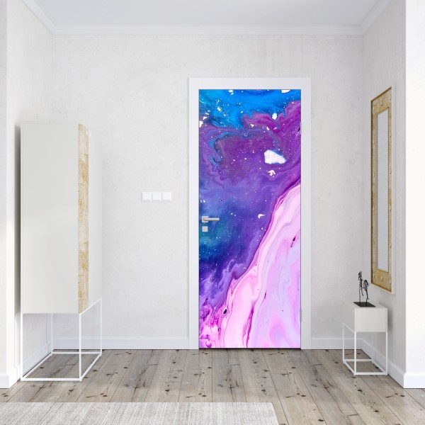 Naklejka na drzwi wzór damaskowy w odcieniach złota i granatu – Wallissimo®