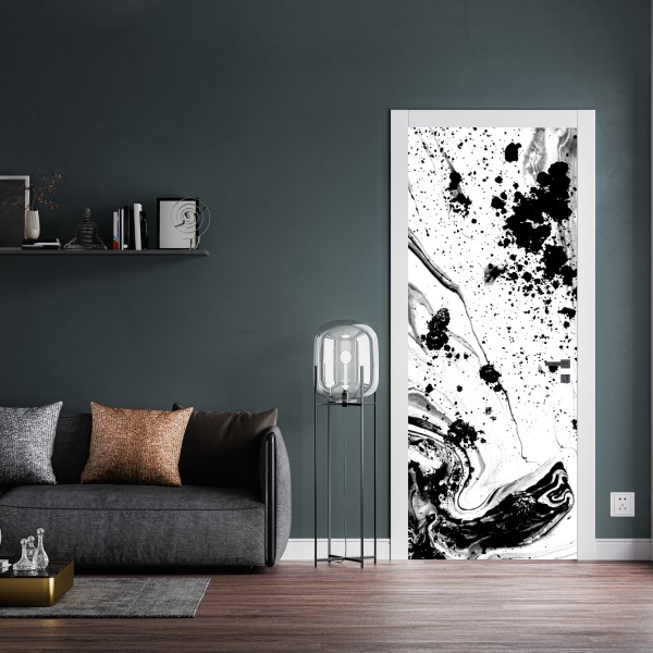 Naklejka na drzwi złote kwiaty lotosu na zielonym tle – Wallissimo®