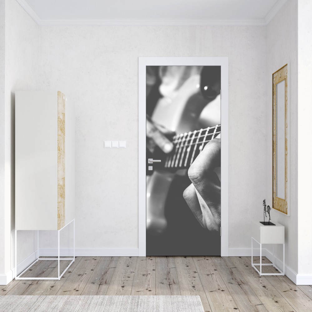Naklejka na drzwi monochromatyczne zbliżenie gitary – Wallissimo® Naklejka na drzwi monochromatyczne zbliżenie gitary – Wallissimo®