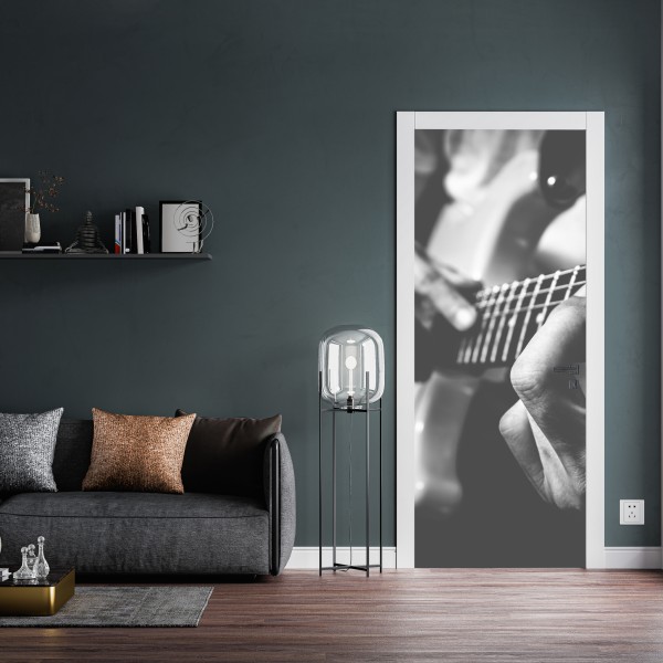 Naklejka na drzwi monochromatyczne zbliżenie gitary – Wallissimo® Naklejka na drzwi monochromatyczne zbliżenie gitary – Wallissimo®