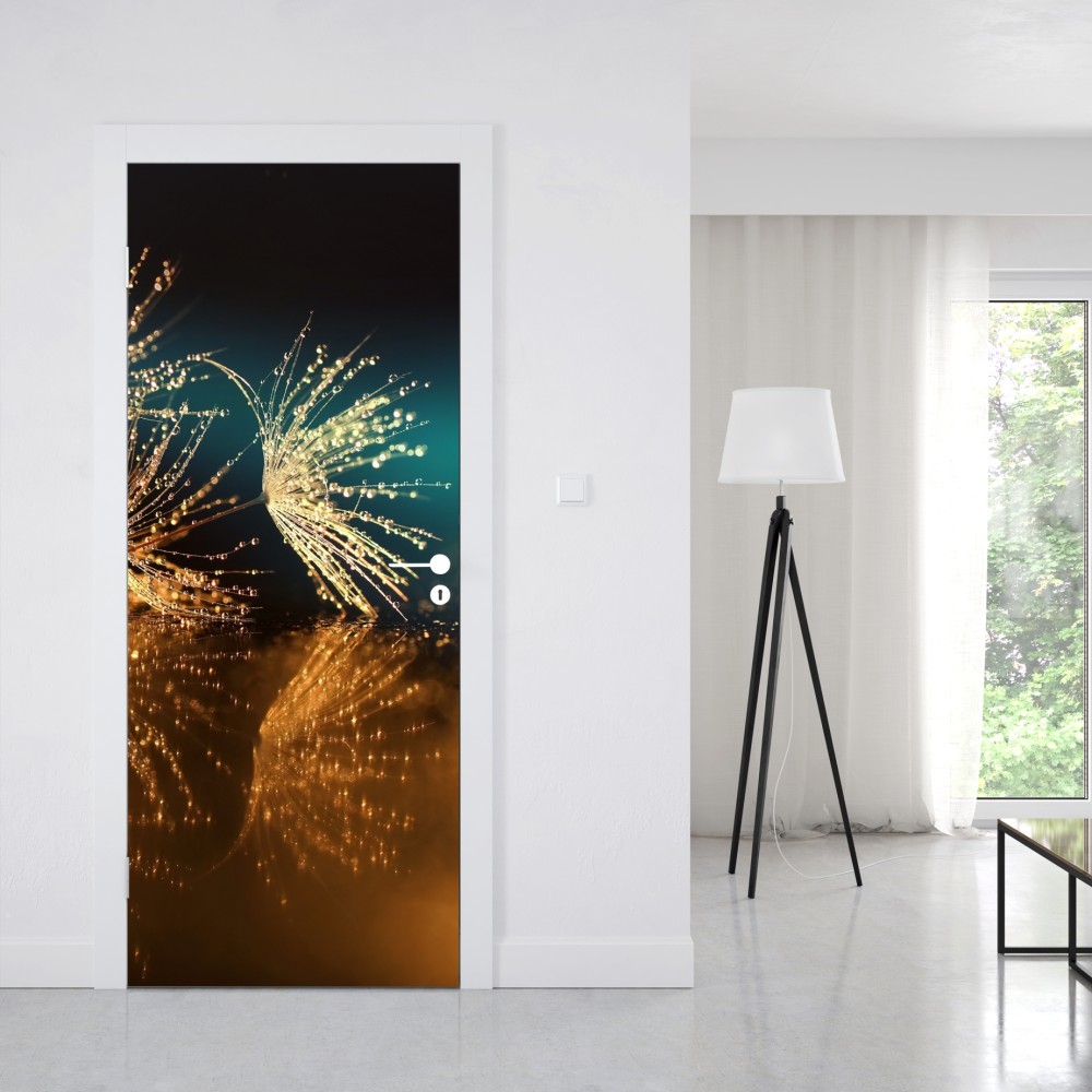 Naklejka na drzwi złote odbicie dmuchawca – Wallissimo® Naklejka na drzwi złote odbicie dmuchawca – Wallissimo®