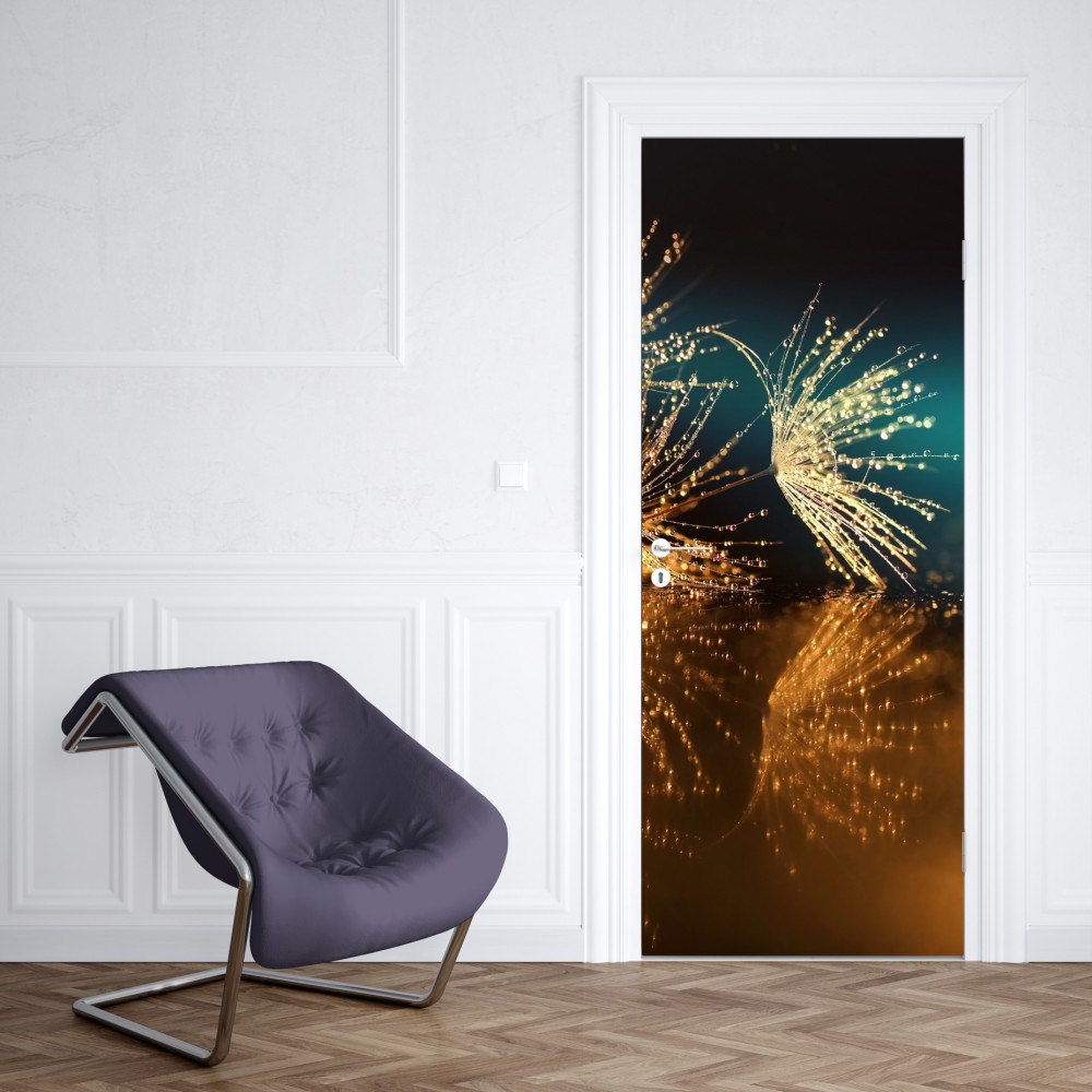 Naklejka na drzwi złote odbicie dmuchawca – Wallissimo® Naklejka na drzwi złote odbicie dmuchawca – Wallissimo®