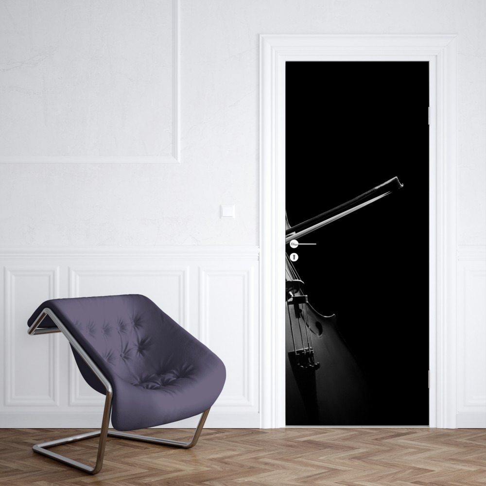 Naklejka na drzwi elegancka wiolonczela czarno-biała – Wallissimo® Naklejka na drzwi elegancka wiolonczela czarno-biała – Wallissimo®