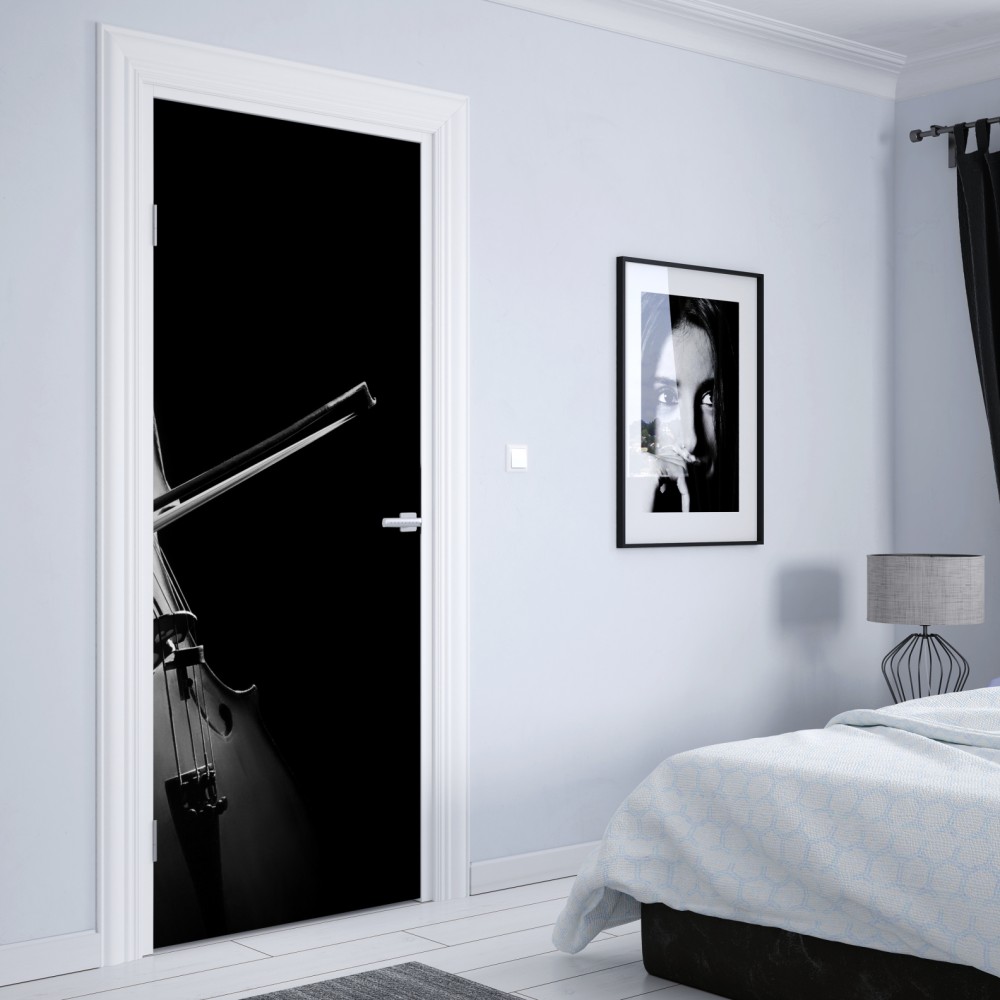 Naklejka na drzwi elegancka wiolonczela czarno-biała – Wallissimo® Naklejka na drzwi elegancka wiolonczela czarno-biała – Wallissimo®