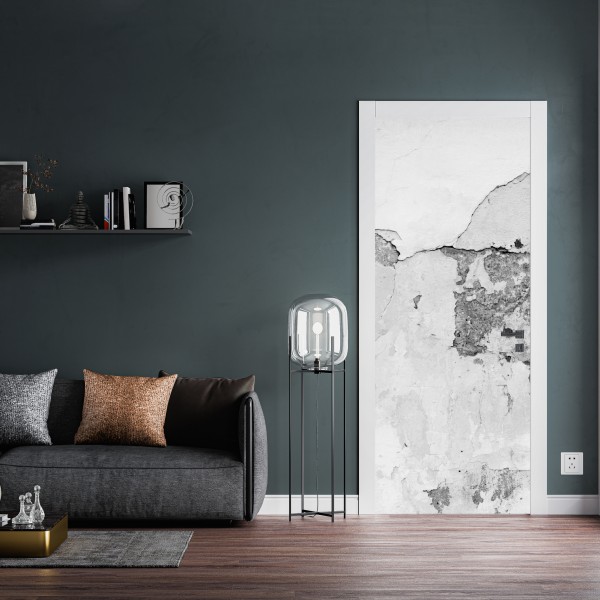 Naklejka na drzwi postarzony tynk na ścianie w odcieniach szarości – Wallissimo® Naklejka na drzwi postarzony tynk na ścianie w odcieniach szarości – Wallissimo®