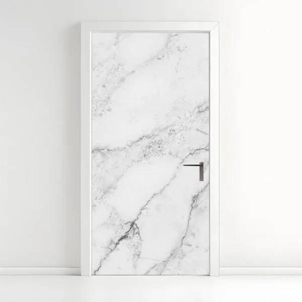 Naklejka na drzwi biała tekstura marmuru z szarymi żyłkami