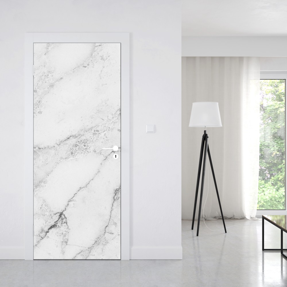 Naklejka na drzwi biała tekstura marmuru z szarymi żyłkami – Wallissimo® Naklejka na drzwi biała tekstura marmuru z szarymi żyłkami – Wallissimo®