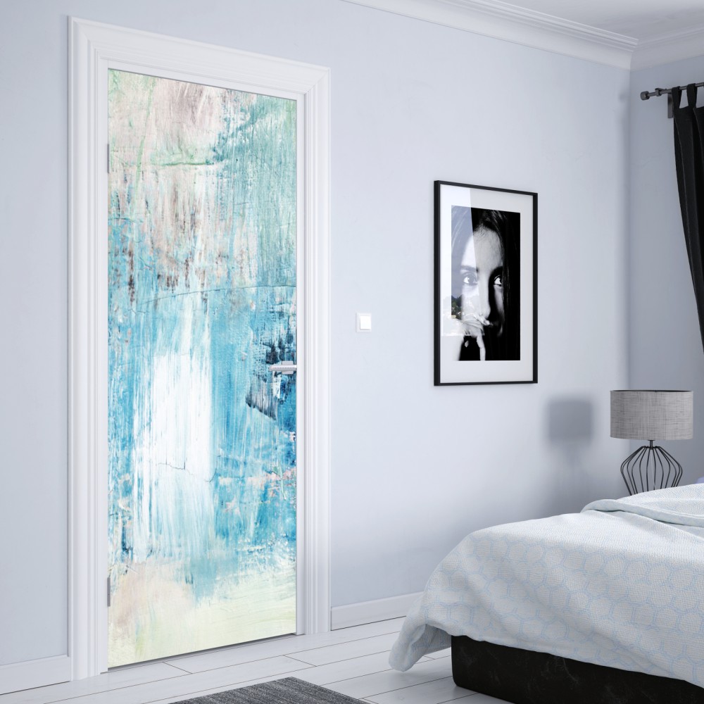 Naklejka na drzwi turkusowa abstrakcyjna faktura olejna – Wallissimo® Naklejka na drzwi turkusowa abstrakcyjna faktura olejna – Wallissimo®