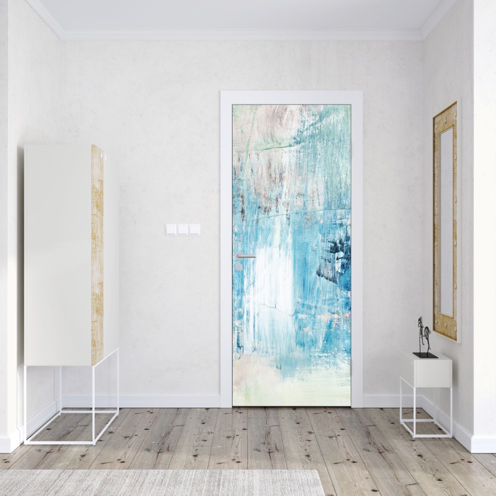 Naklejka na drzwi turkusowa abstrakcyjna faktura olejna – Wallissimo® Naklejka na drzwi turkusowa abstrakcyjna faktura olejna – Wallissimo®