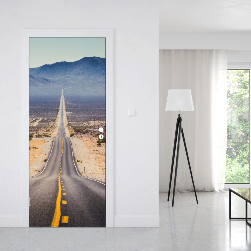 Naklejka na drzwi niekończąca się droga przez pustynię do gór – Wallissimo® Naklejka na drzwi niekończąca się droga przez pustynię do gór – Wallissimo®