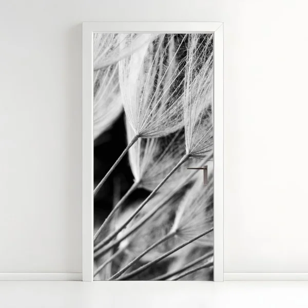 Naklejka na drzwi delikatne nasiona dmuchawca czarno-białe – Wallissimo®