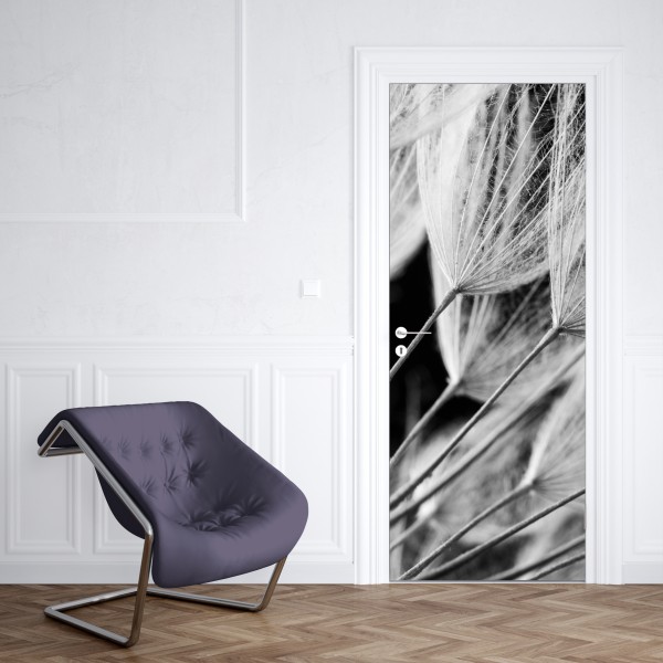 Naklejka na drzwi delikatne nasiona dmuchawca czarno-białe – Wallissimo®