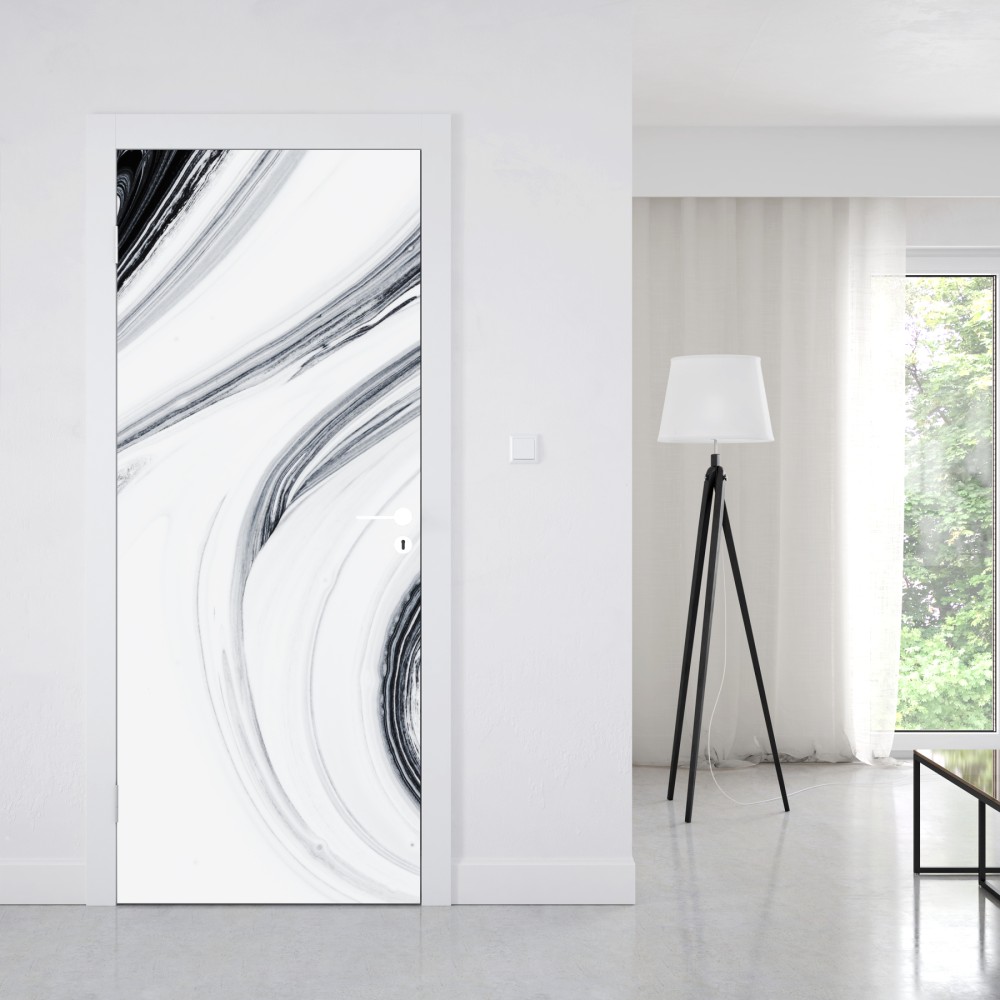 Naklejka na drzwi monochromatyczne marmurowe wiry – Wallissimo® Naklejka na drzwi monochromatyczne marmurowe wiry – Wallissimo®