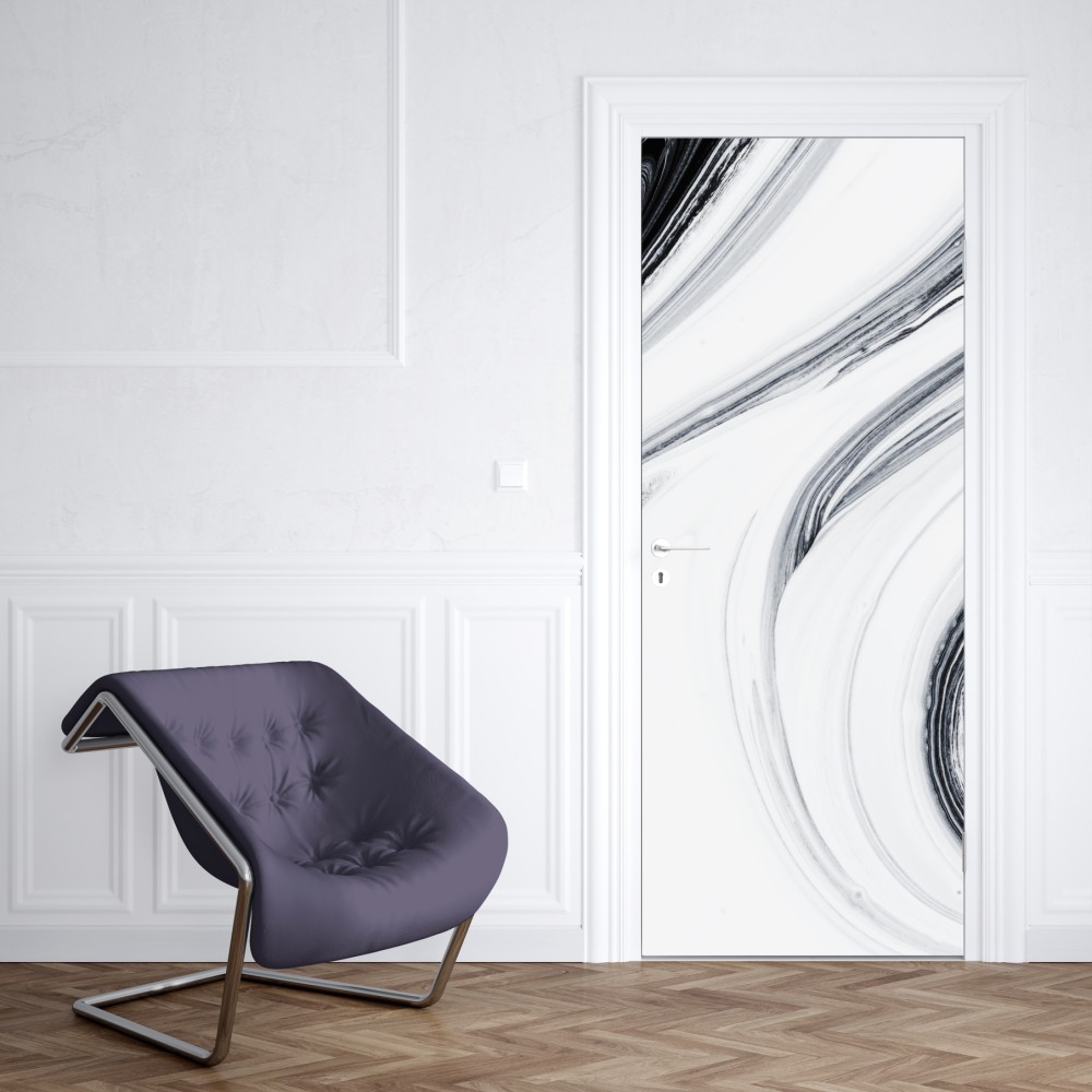 Naklejka na drzwi monochromatyczne marmurowe wiry – Wallissimo® Naklejka na drzwi monochromatyczne marmurowe wiry – Wallissimo®