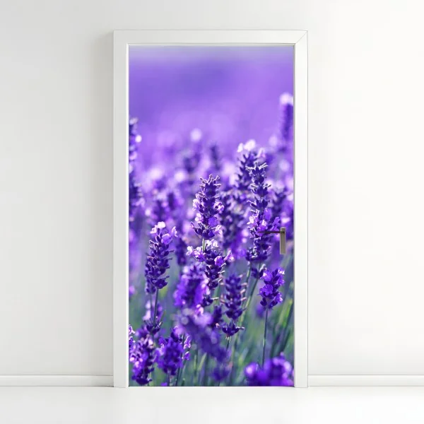 Naklejka na drzwi zbliżenie pola lawendy
