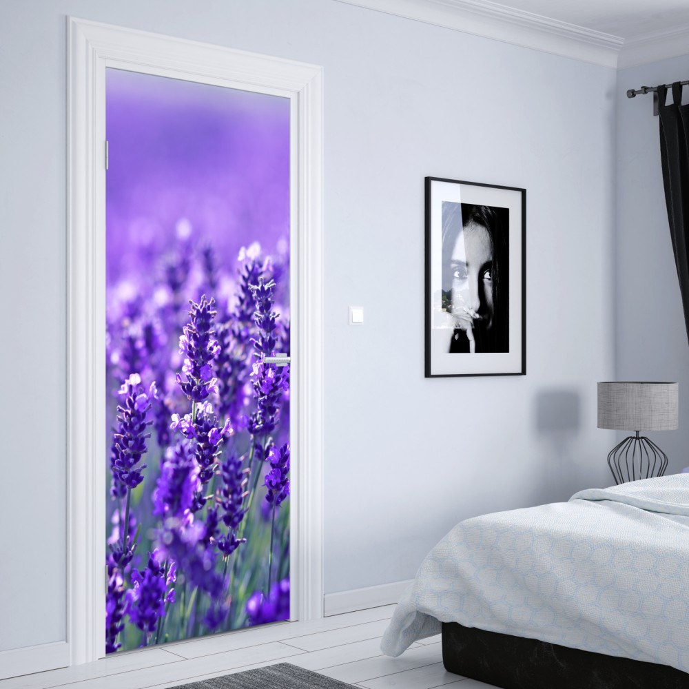 Naklejka na drzwi zbliżenie pola lawendy – Wallissimo® Naklejka na drzwi zbliżenie pola lawendy – Wallissimo®