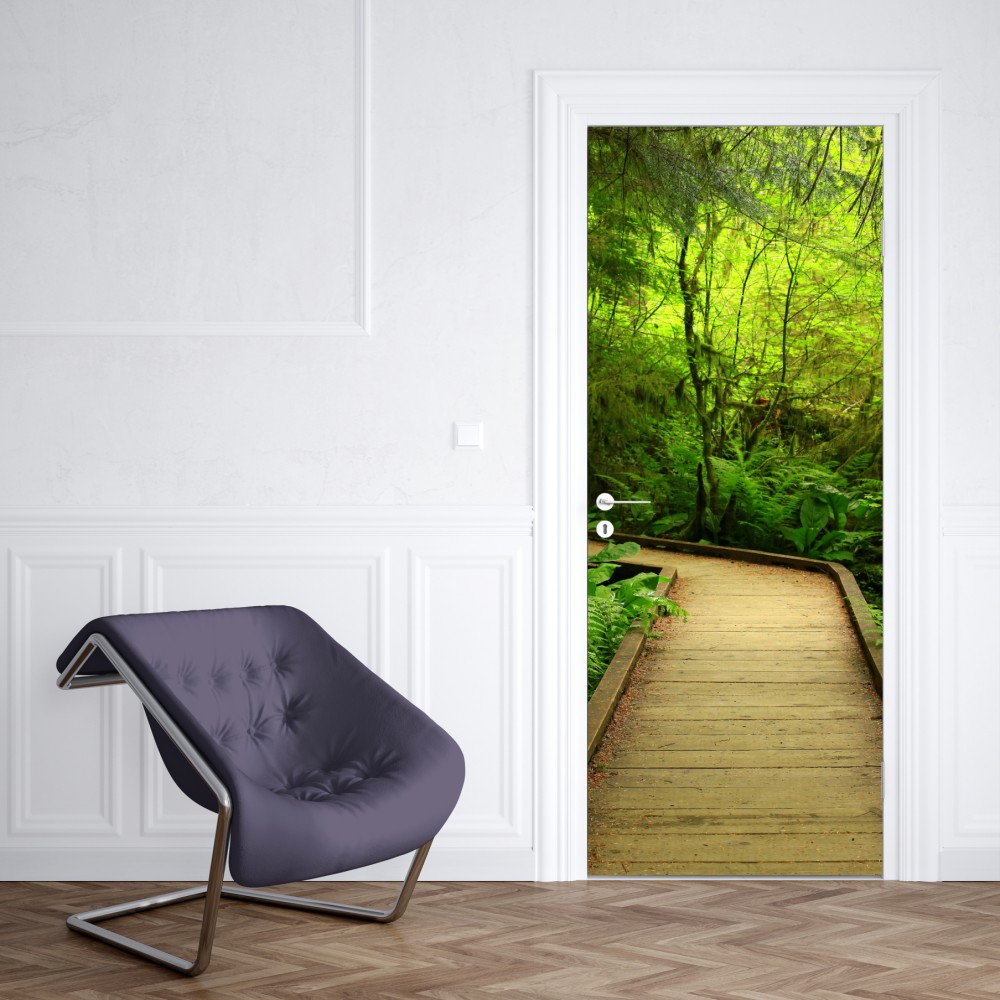 Naklejka na drzwi spokojna zielona kładka leśna – Wallissimo® Naklejka na drzwi spokojna zielona kładka leśna – Wallissimo®