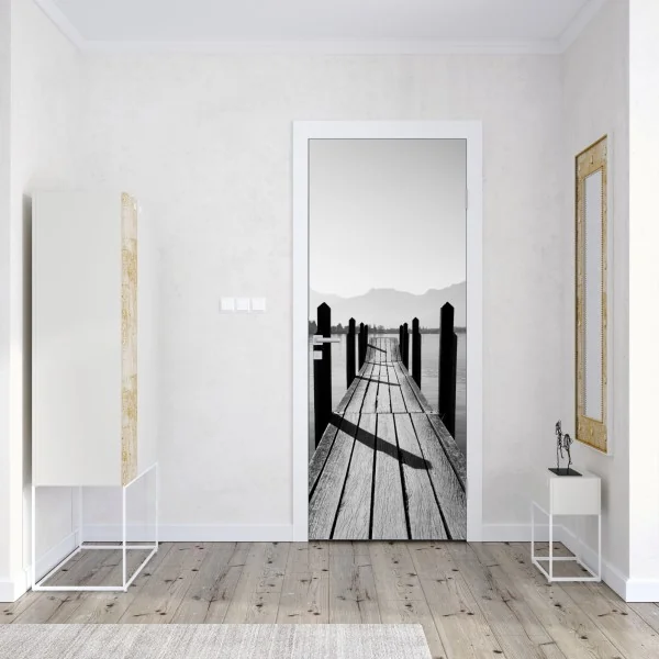 Naklejka na drzwi delikatny niebieski wzór botaniczny – Wallissimo®