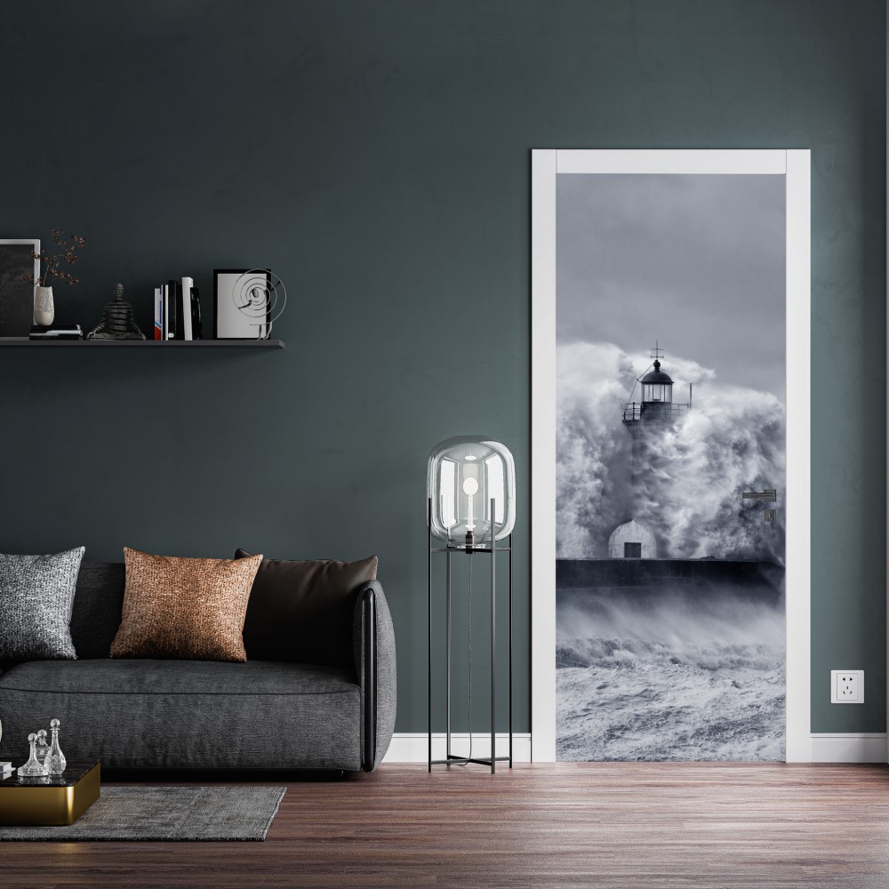Naklejka na drzwi latarnia morska pochłonięta przez fale – Wallissimo® Naklejka na drzwi latarnia morska pochłonięta przez fale – Wallissimo®