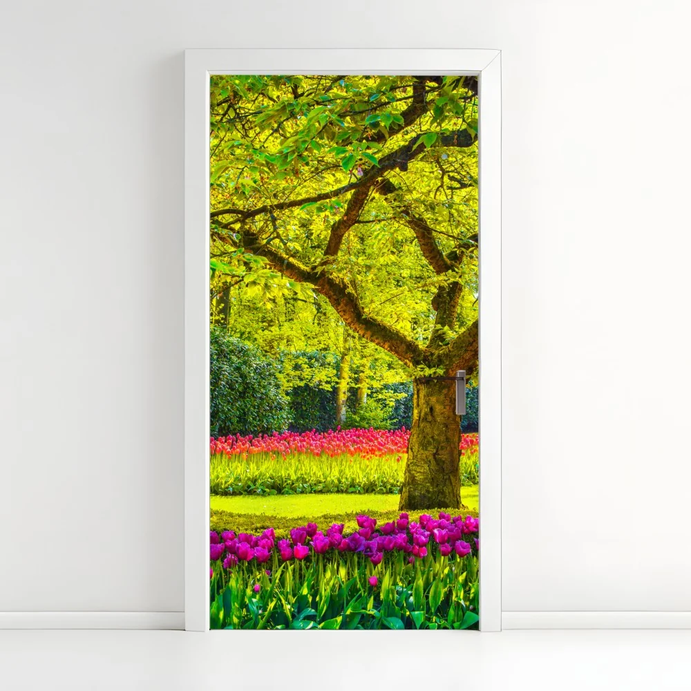 Naklejka na drzwi barwny ogród tulipanów w Keukenhof – Wallissimo® Naklejka na drzwi barwny ogród tulipanów w Keukenhof – Wallissimo®