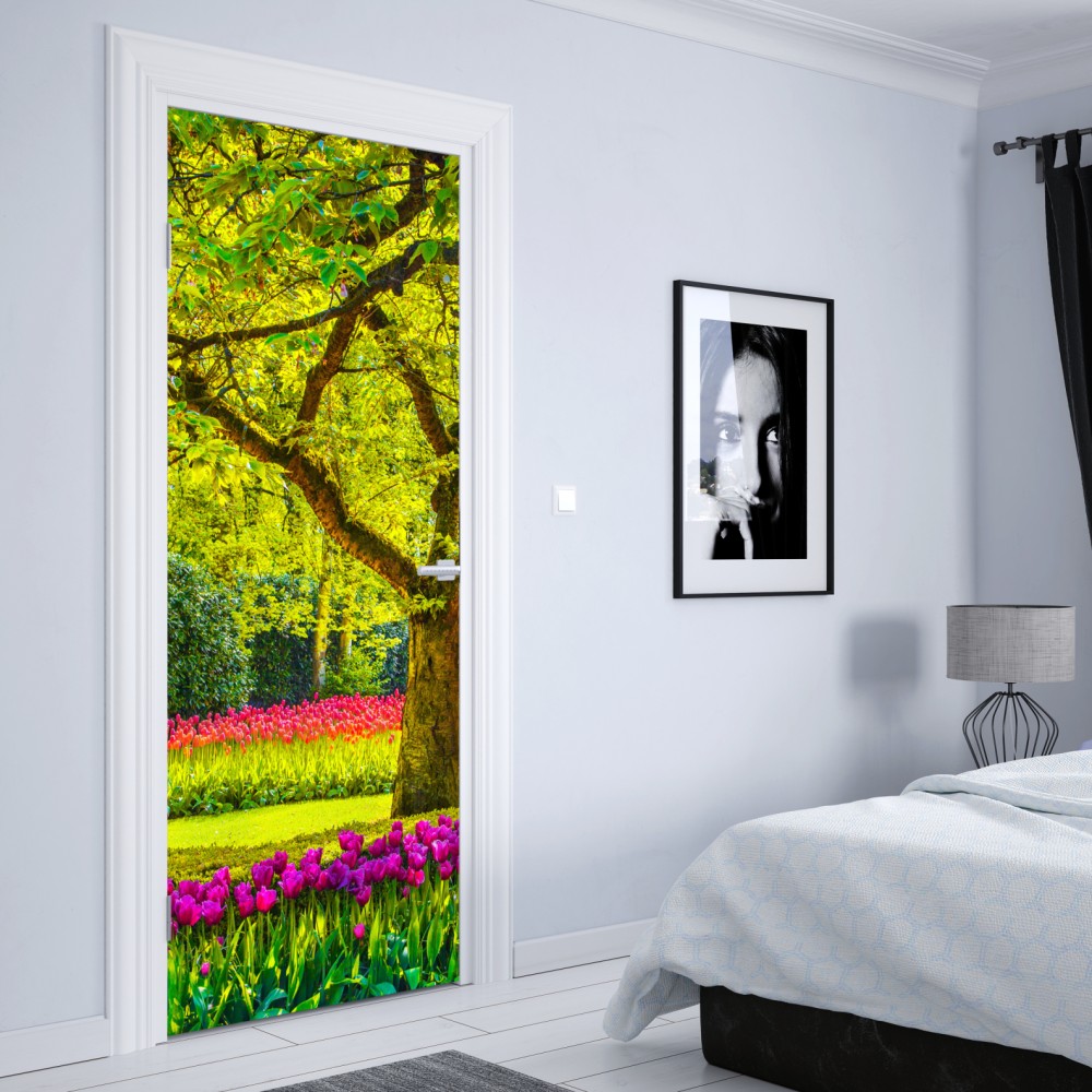 Naklejka na drzwi barwny ogród tulipanów w Keukenhof – Wallissimo® Naklejka na drzwi barwny ogród tulipanów w Keukenhof – Wallissimo®