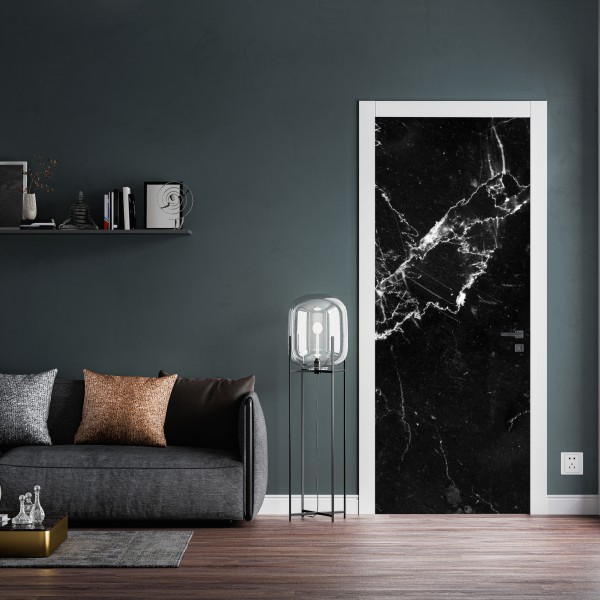 Naklejka na drzwi czarny marmur z żyłami – Wallissimo® Naklejka na drzwi czarny marmur z żyłami – Wallissimo®