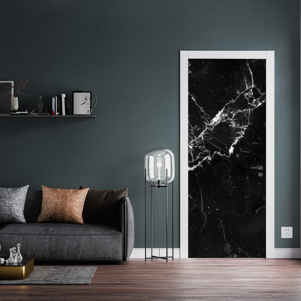 Naklejka na drzwi czarny marmur z żyłami – Wallissimo® Naklejka na drzwi czarny marmur z żyłami – Wallissimo®