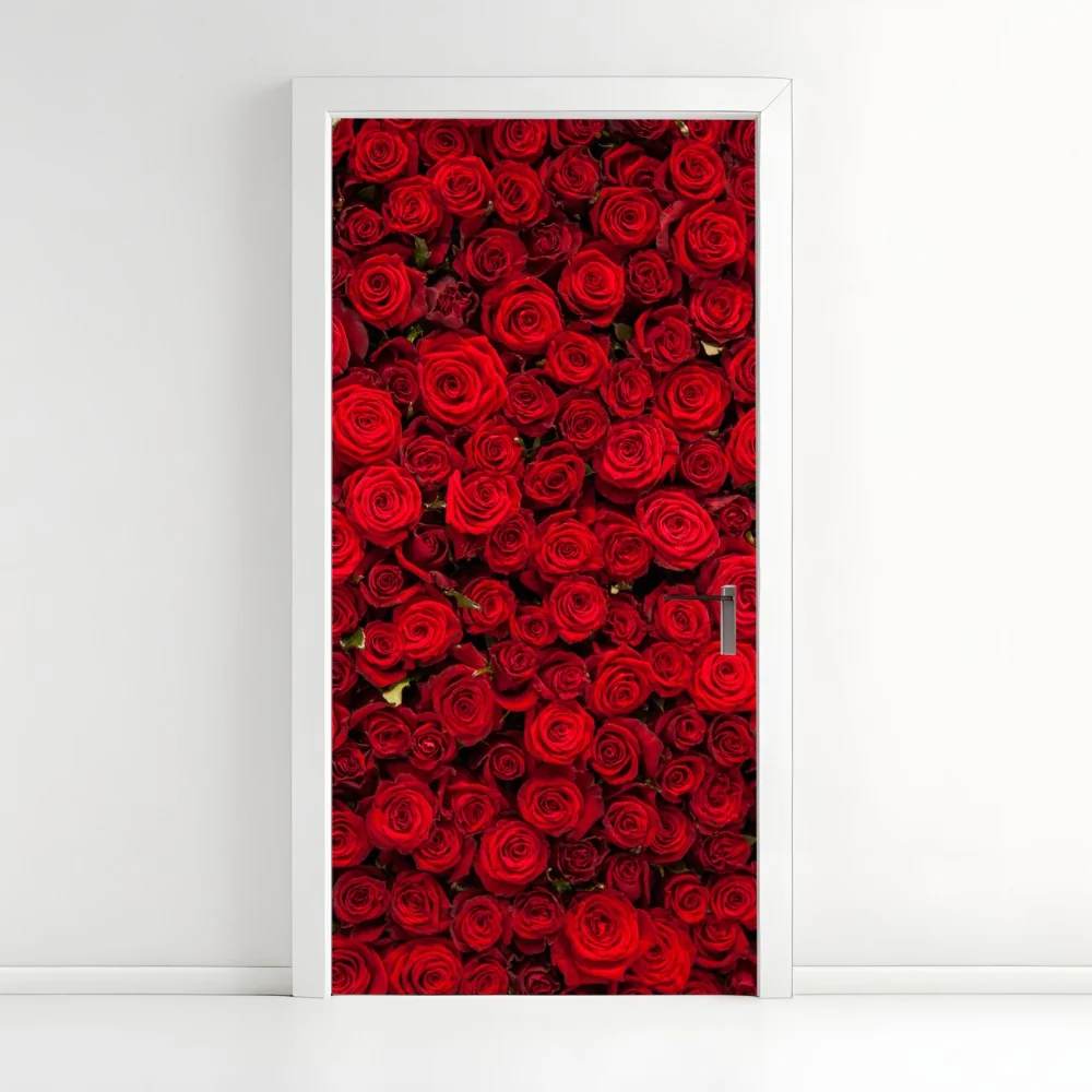 Naklejka na drzwi nieskończona ściana czerwonych róż – Wallissimo® Naklejka na drzwi nieskończona ściana czerwonych róż – Wallissimo®