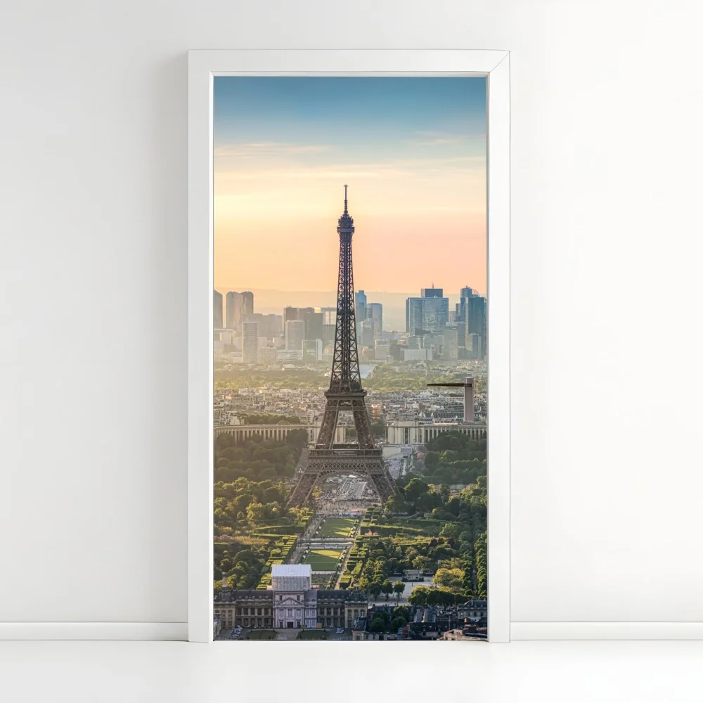 Naklejka na drzwi Paryż panorama o zachodzie słońca z Wieżą Eiffla – Wallissimo® Naklejka na drzwi Paryż panorama o zachodzie słońca z Wieżą Eiffla – Wallissimo®