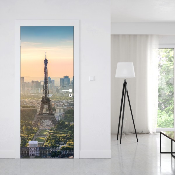 Naklejka na drzwi Paryż panorama o zachodzie słońca z Wieżą Eiffla – Wallissimo® Naklejka na drzwi Paryż panorama o zachodzie słońca z Wieżą Eiffla – Wallissimo®