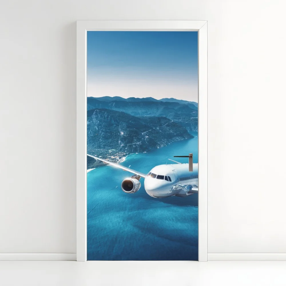 Naklejka na drzwi lot nad wybrzeżem i turkusowym morzem – Wallissimo® Naklejka na drzwi lot nad wybrzeżem i turkusowym morzem – Wallissimo®