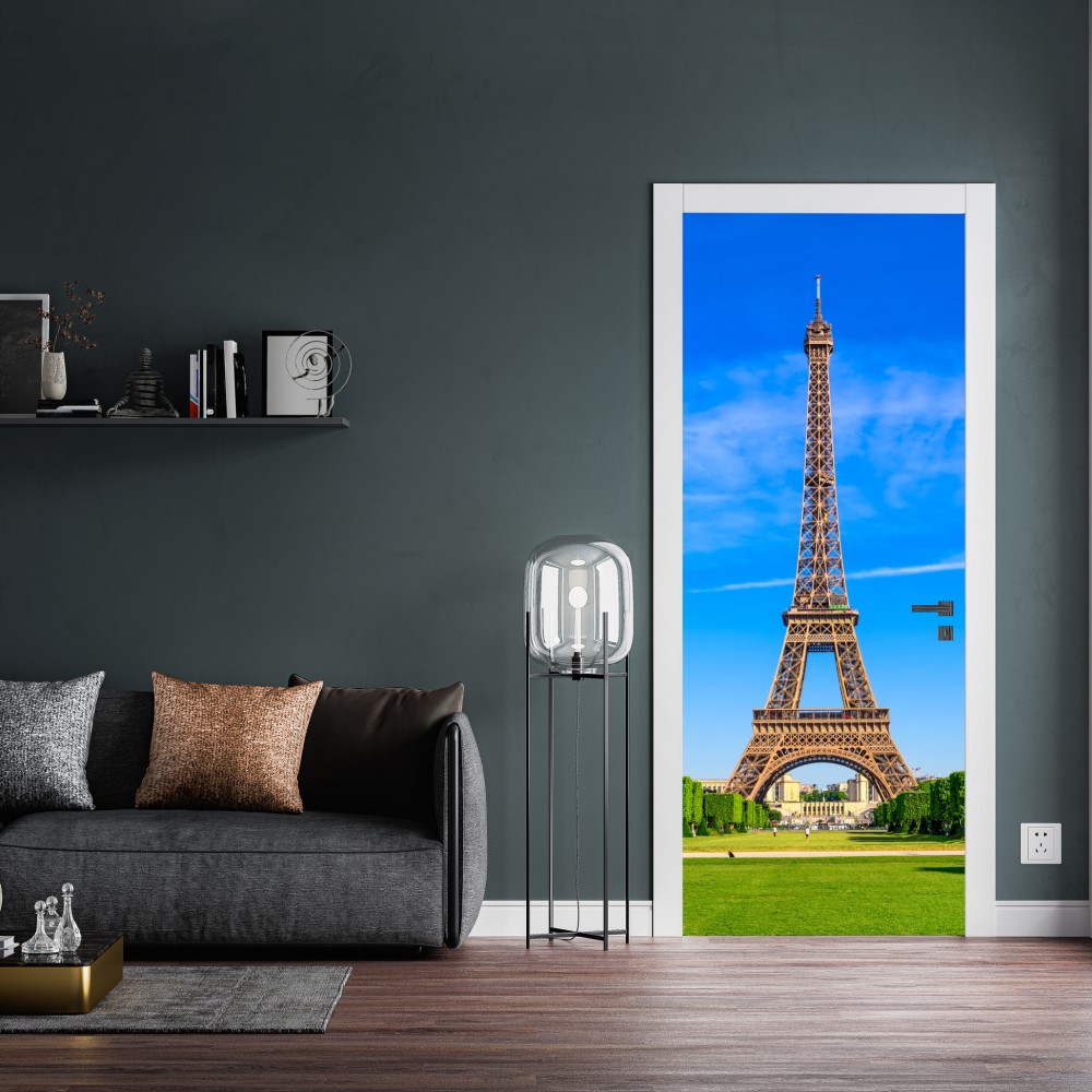 Naklejka na drzwi Wieża Eiffla na Polu Marsowym, żywy paryski krajobraz – Wallissimo® Naklejka na drzwi Wieża Eiffla na Polu Marsowym, żywy paryski krajobraz – Wallissimo®