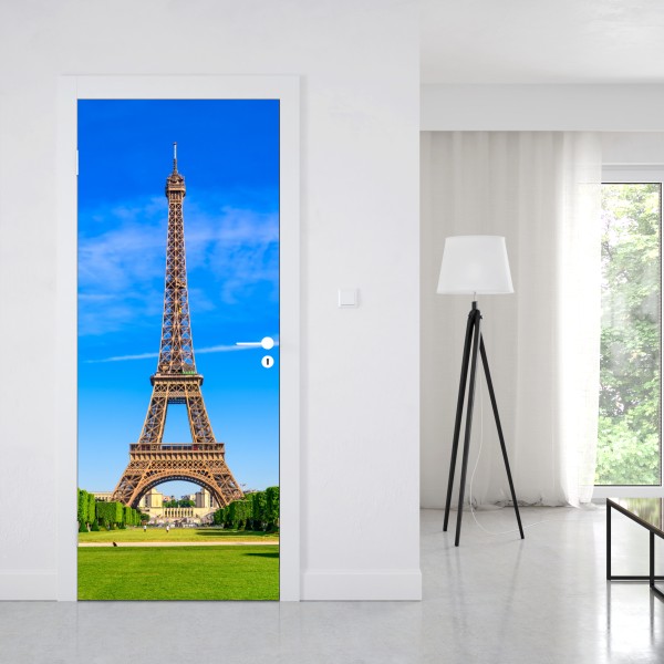 Naklejka na drzwi Wieża Eiffla na Polu Marsowym, żywy paryski krajobraz – Wallissimo® Naklejka na drzwi Wieża Eiffla na Polu Marsowym, żywy paryski krajobraz – Wallissimo®