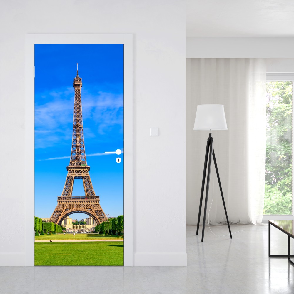 Naklejka na drzwi Wieża Eiffla na Polu Marsowym, żywy paryski krajobraz – Wallissimo® Naklejka na drzwi Wieża Eiffla na Polu Marsowym, żywy paryski krajobraz – Wallissimo®
