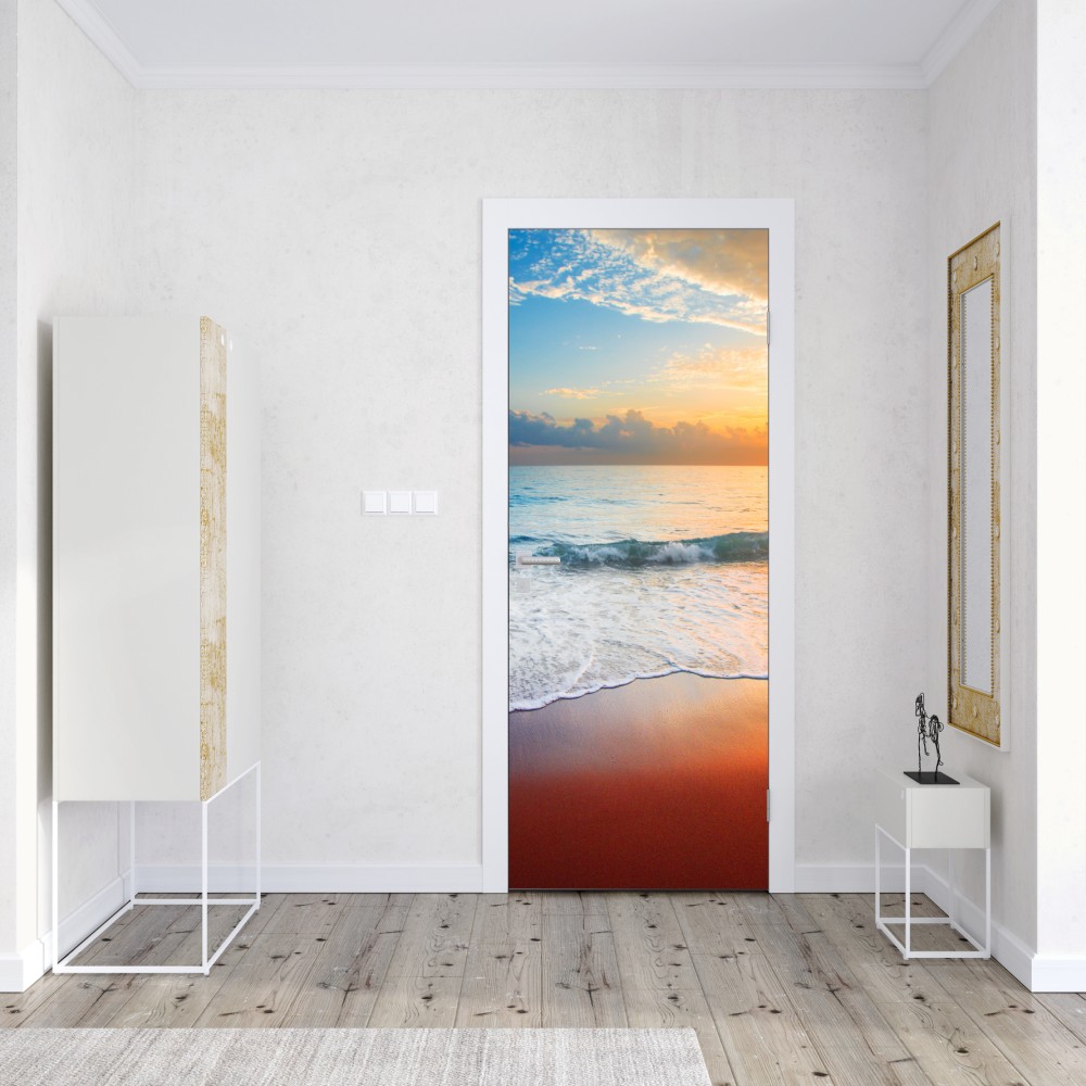 Naklejka na drzwi spokojny zachód słońca nad oceanem – Wallissimo® Naklejka na drzwi spokojny zachód słońca nad oceanem – Wallissimo®
