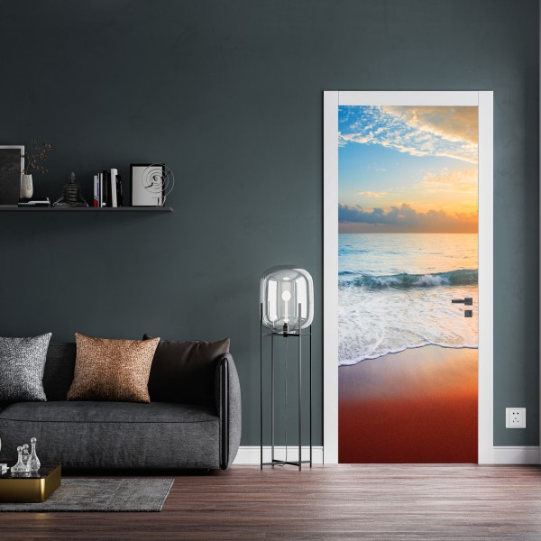Naklejka na drzwi spokojny zachód słońca nad oceanem – Wallissimo® Naklejka na drzwi spokojny zachód słońca nad oceanem – Wallissimo®