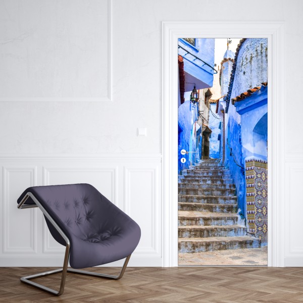 Naklejka na drzwi niebieska uliczka w Chefchaouen, Maroko – Wallissimo® Naklejka na drzwi niebieska uliczka w Chefchaouen, Maroko – Wallissimo®