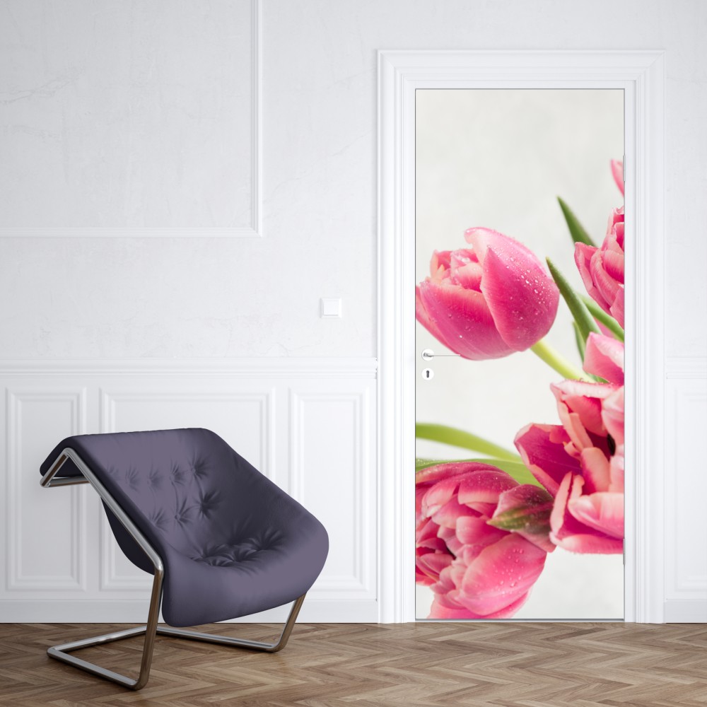 Naklejka na drzwi elegancki bukiet różowych tulipanów – Wallissimo® Naklejka na drzwi elegancki bukiet różowych tulipanów – Wallissimo®