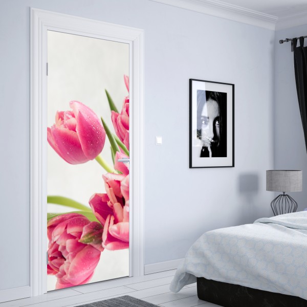 Naklejka na drzwi elegancki bukiet różowych tulipanów – Wallissimo® Naklejka na drzwi elegancki bukiet różowych tulipanów – Wallissimo®