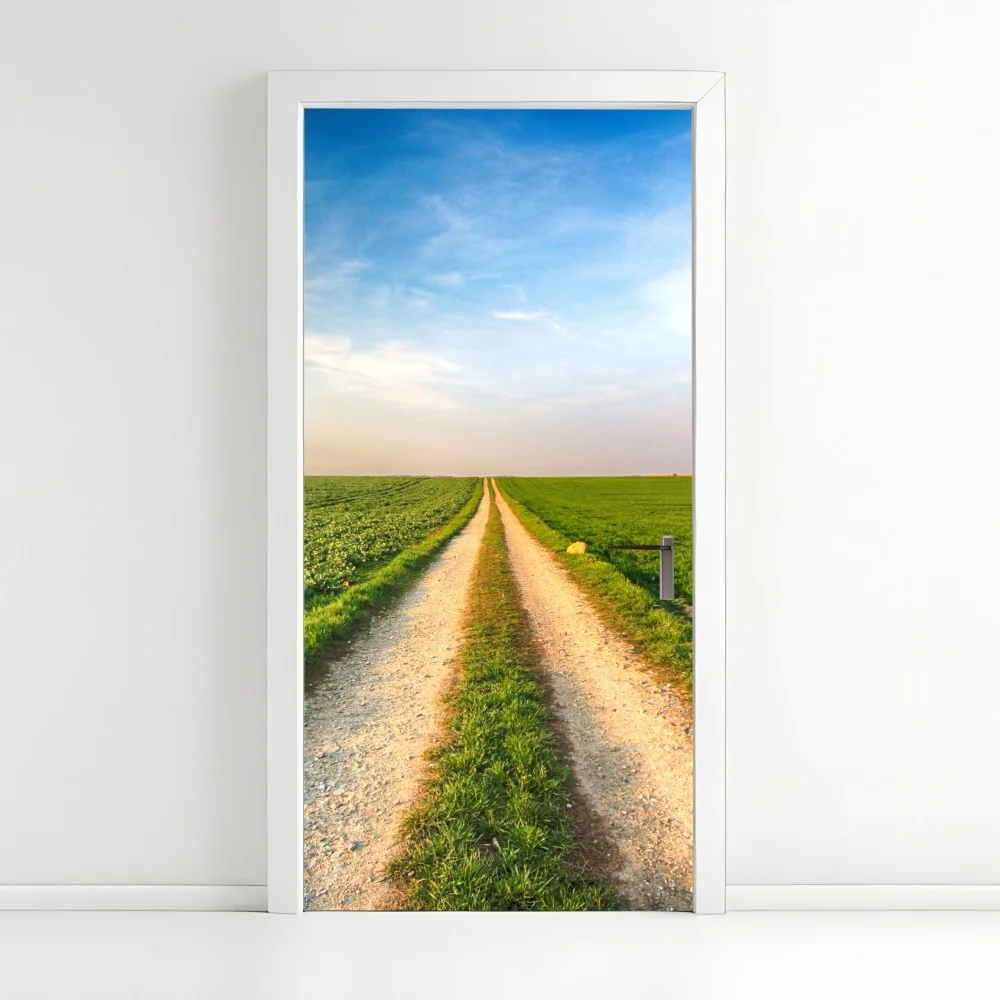 Naklejka na drzwi polna droga przez zielone pola – Wallissimo® Naklejka na drzwi polna droga przez zielone pola – Wallissimo®