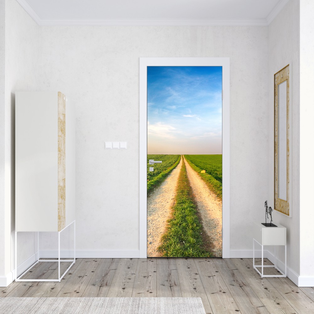 Naklejka na drzwi polna droga przez zielone pola – Wallissimo® Naklejka na drzwi polna droga przez zielone pola – Wallissimo®