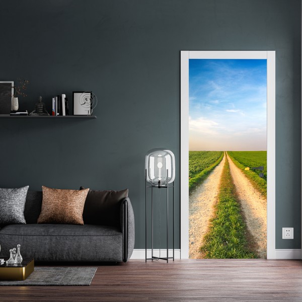 Naklejka na drzwi polna droga przez zielone pola – Wallissimo® Naklejka na drzwi polna droga przez zielone pola – Wallissimo®