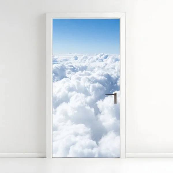 Naklejka na drzwi zimowy las brzozowy ze złotym świtem – Wallissimo®