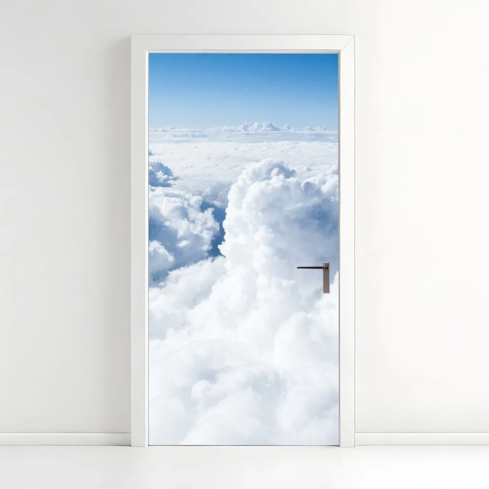 Naklejka na drzwi widok z lotu ptaka: miękkie chmury i błękitne niebo – Wallissimo® Naklejka na drzwi widok z lotu ptaka: miękkie chmury i błękitne niebo – Wallissimo®