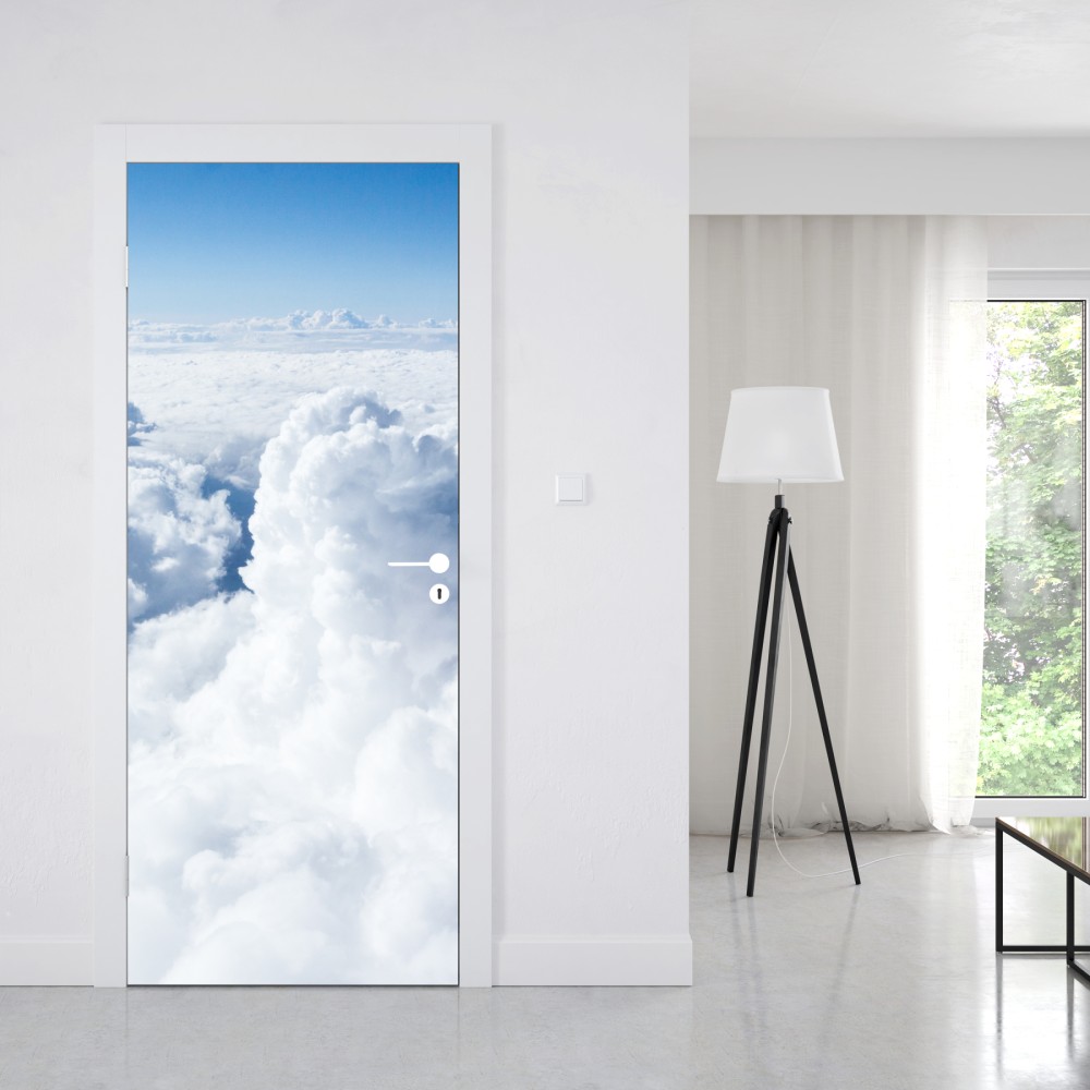 Naklejka na drzwi widok z lotu ptaka: miękkie chmury i błękitne niebo – Wallissimo® Naklejka na drzwi widok z lotu ptaka: miękkie chmury i błękitne niebo – Wallissimo®